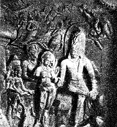 Щива и его жена Парвати. Рельеф в пещере на о-ве Элефанта.